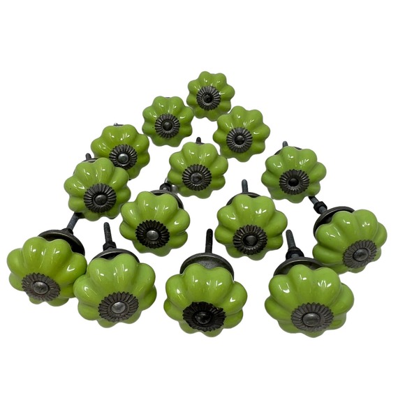 Vintage Ceramic Green Flower Drawer Pull Handles Lot‎ of 14 - Picture 3 of 3